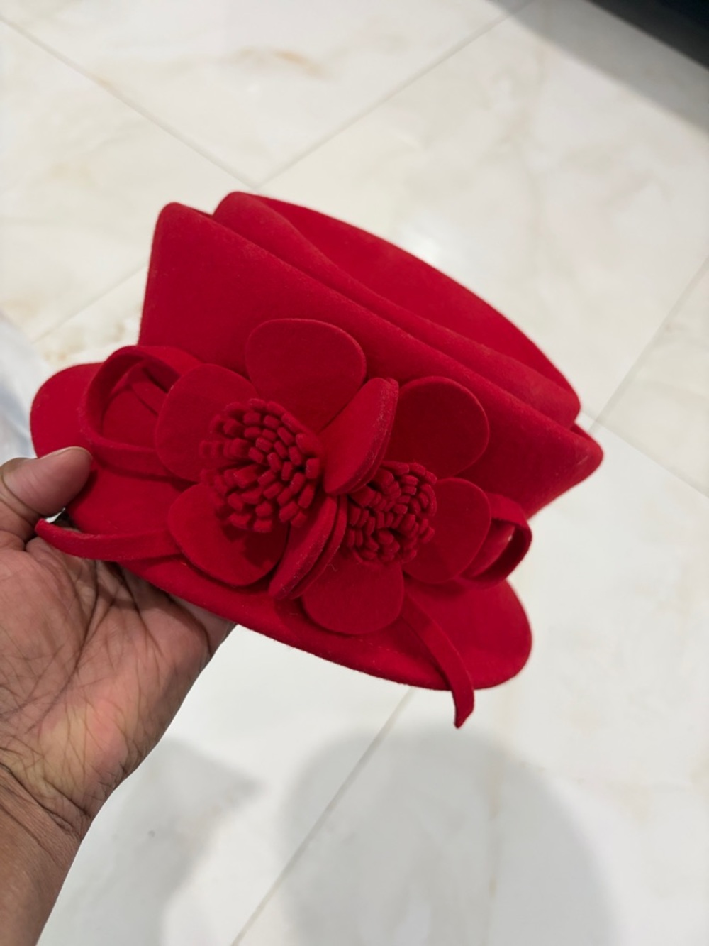 Red Floral Felt Fascinator Hat - Women Accessories